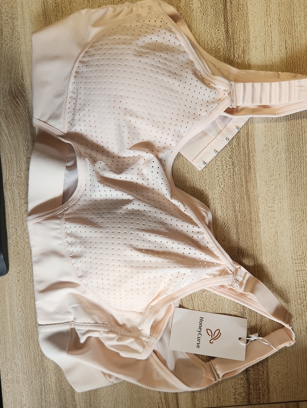 Light Pink Support Bra with Breathable Perforated Cups